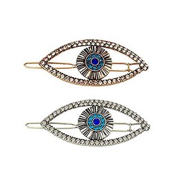 2 Pcs Blue Evil Eye Hair Clips Eye Style Hairpins Hair Barrettes Side Clip Alloy Rhinestone Hair Pins
