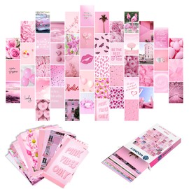 WOONKIT Pink Aesthetic Pictures, Collage Kit for Wall, Pink Room Wall Bedroom Dorm Decor, Room Decor for Teen Girls, Trendy 50pcs 4x6 inch