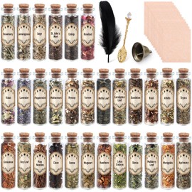 30 Pack Witchcraft Supplies Herbs, Dried Herbs and Flowers Bottles Kit for Witch Beginner, Wiccan, Wicca Altar Supplies, Magic Spell, Candle and Soap Making, with Witchy Spoon, Bell and More