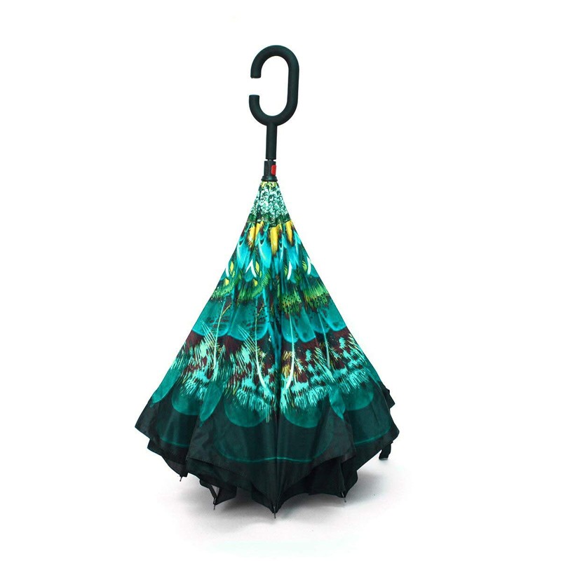 Parquet Peacock Double Layer Inverted Umbrellas - C Shaped Handle