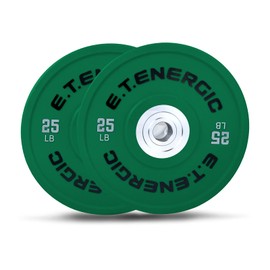 E.T.ENERGIC 25LB Bumper Plates Odorless with 2" Opening Olympic Weight Plates Set with Hard Chrome Insert Strength Training (2 Pack)