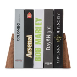 TILISMA Book Ends for Shelves - Handmade Wooden Bookends with Metal Base, Walnut Tree - Sturdy Book Holders for Heavy Books - Fancy Modern Decorative Book Accessories to Hold Books Firmly on Bookshelf