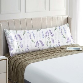 EXQ Home Satin Pillowcase for Hair and Skin Body- Flower Printed Lavender Silk Pillowcase 20x54 inches - Body Pillow Cases with Envelope Closure, Gifts for Women