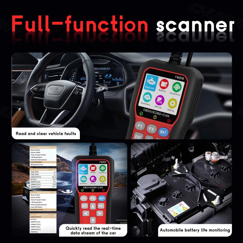 CHUSYYRAY OBD2 Scanner YM319 Universal Car Engine Fault Code Reader,