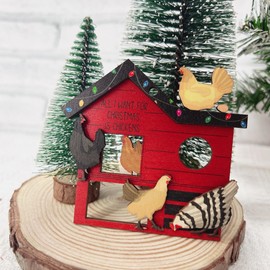 Chicken Coop Ornaments, Chicken Ornament, Farmhouse Christmas Ornament, Gift for Farmer, Chicken Lovers, Hen, Rooster Women Mother, Xmas Tree Hanging Decoration, 3.5" Wood Ornament 2 Layers