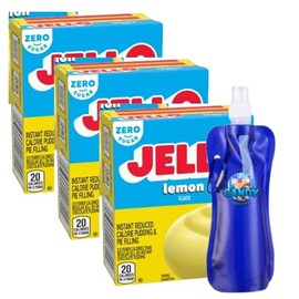 Instant Pudding & Pie Filling Mix 1 oz Box Sugar Free (Pack of 3) with Candy Freezer Collapsible Bottle (Zero Sugar Lemon) - Bottle