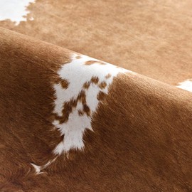 HOMORE Cowhide Rug, 3x4 Rug Small Cow Print Rug for Bedroom Faux Cow Hide Animal Print Carpet for Living Room Office Table Western Decor, Khaki Brown