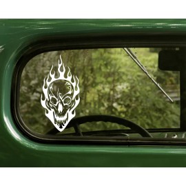 Oracal 2 SKULL AND FLAMES DECALs Sticker for Window Car Laptop Truck Four Wheeler