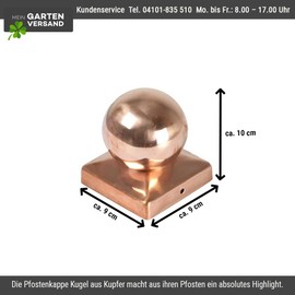 Post Cap Copper Ball | Dimensions 9 x 9 cm (91 x 91 mm) Square | Polished | Fence Post Caps | Fence Caps | Copper Caps | Post Cover | Caps | Fence Post Cover
