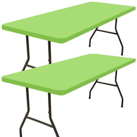 Smiry Rectangle Picnic Table Cloth 2 Pack, Waterproof Elastic Fitted Tablecloths for 6 Foot Tables, Washable Polyester Table Cover for Camping, Indoor and Outdoor (Lime Green, 30"x72")