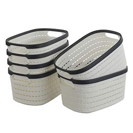 Hommp 6-Pack Plastic Storage Basket/Organizer Bin, White