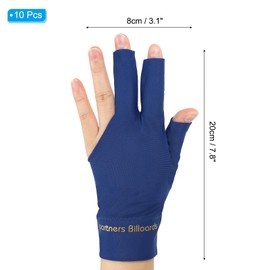 PATIKIL 10pcs 3 Finger Pool Glove Left Hand Billiard Gloves Pool Cue Accessories Dark Blue