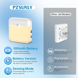 PZSUNLY Night Light for Kids,LED Rechargeable,Cabinet Lights Closet Lights,Indoor Motion Sensor Night Lights,Magnetic Hallway Light for Baby Bedroom Kitchen Stairs 6 Pack (Warm Light)