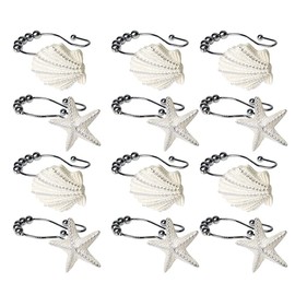 Starfish & Seashell Stainless Steel Rust Resistant Double Hooks Glide Shower Ring Hangs for Bathroom