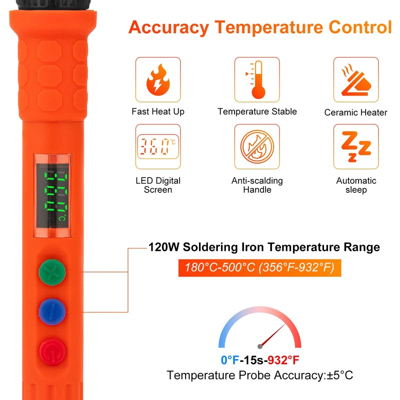Soldering Iron Kit,120W Adjustable Temperature 180°C-500°C Soldering Kit,Welding Tools with