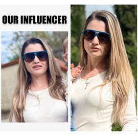 DUCO 1208 Women's Sunglasses, Polarized Sunglasses, Aviator, Teardrop Sunglasses, UV 400, UV Protection, Blue Leopard Print