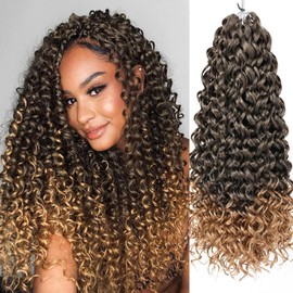 XTREND 8 Packs GoGo Curl Crochet Hair Ombre Beach Curl Water Wave Crochet Hair Short Curly Crochet Hair for Women,Deep Wave Braiding Synthetic Hair Extensions (18 Inch,T27)