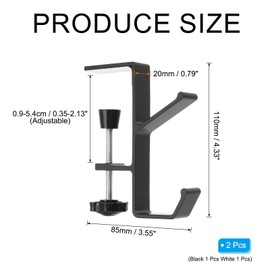 PATIKIL 2Pcs Purse Hook for Table, Double Hooks Adjustable Clamp-on Purse Hanger for Desk Portable Nail Free Heavy Duty Under Desk Handbag Holder Backpack Headphone Small Hook, Black White