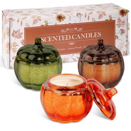 Lanpn Fall Scented Candles Gift Set 3 Pack, Pumpkin Glass Jar Candle, Thanksgiving Aromatherapy Soy Wax Candles for Woman Man, Autumn Fragrance Home Table Farmhouse Decoration, Tabletop Centerpiece