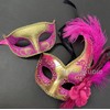 MasqStudio Couples Black Gold Masquerade Ball Mask Pair Feather Mardi