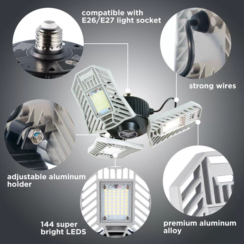 Adonixx 60W 6000LM LED Deformable Garage Light Ceiling Lamp Bulb