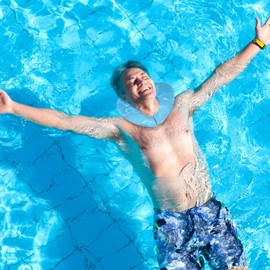 Geelin Float Swim Collar for Head and Neck Support,Filled with Foam Plastic Particles (Not Inflatable),Floatation Devices for Adults,Fits Most Adult Neck Sizes for Learn to Swim or Therapy(Blue,XL)