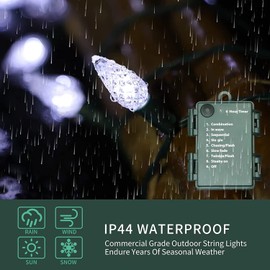 LAMPHOME C6 Battery Operated Christmas Lights, 2 Pack 50 LED 17FT Christmas Lights with 8 Modes, Waterproof Christmas Decorations for Christmas Tree Wresth Garland Decor(Warm White)