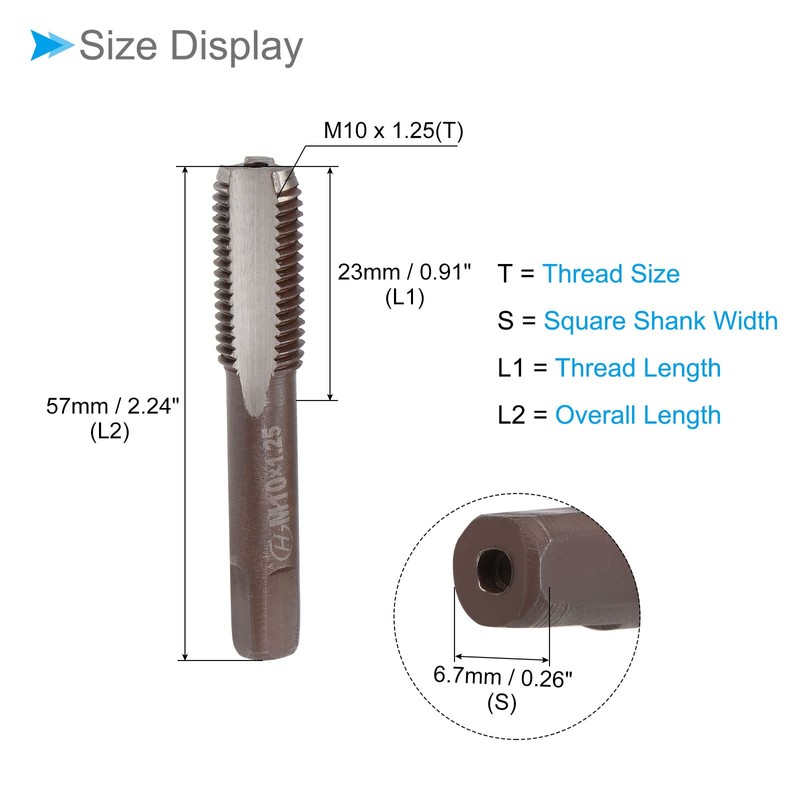CoCud Hand Threading Taps, M10 x 1.25 Thread, Metric Alloy