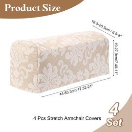 uxcell 4Pcs Stretch Armrest Covers, Polyester Vintage Jacquard Soft Couch Arm Slipcovers Anti-Slip Furniture Protector for Chairs Couch Sofa Recliner, Apricot