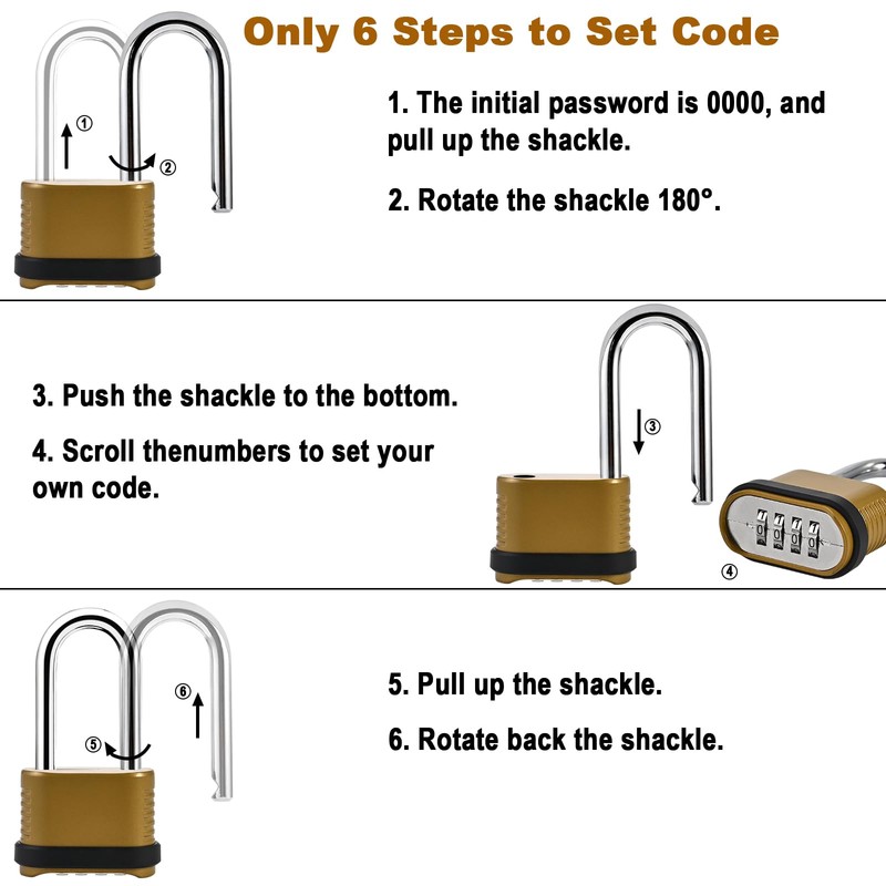 4 Digit Heavy Duty Combination Lock - 105mm Long Shackle