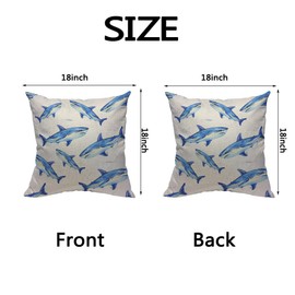 HOSNYE Watercolor Great White Shark Cotton Linen Throw Pillow Case Cartoon Blue Shark Ocean Pillow Cushion Covers Home Sofa Decorative 18 X 18 Inch