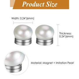 JewelryWe Women's Pearl Fake Earrings: Ladies White 6 8 10mm Elegant Magnetic Bread Pearl Non-Pierced Double Sided Wedding Ear Clips