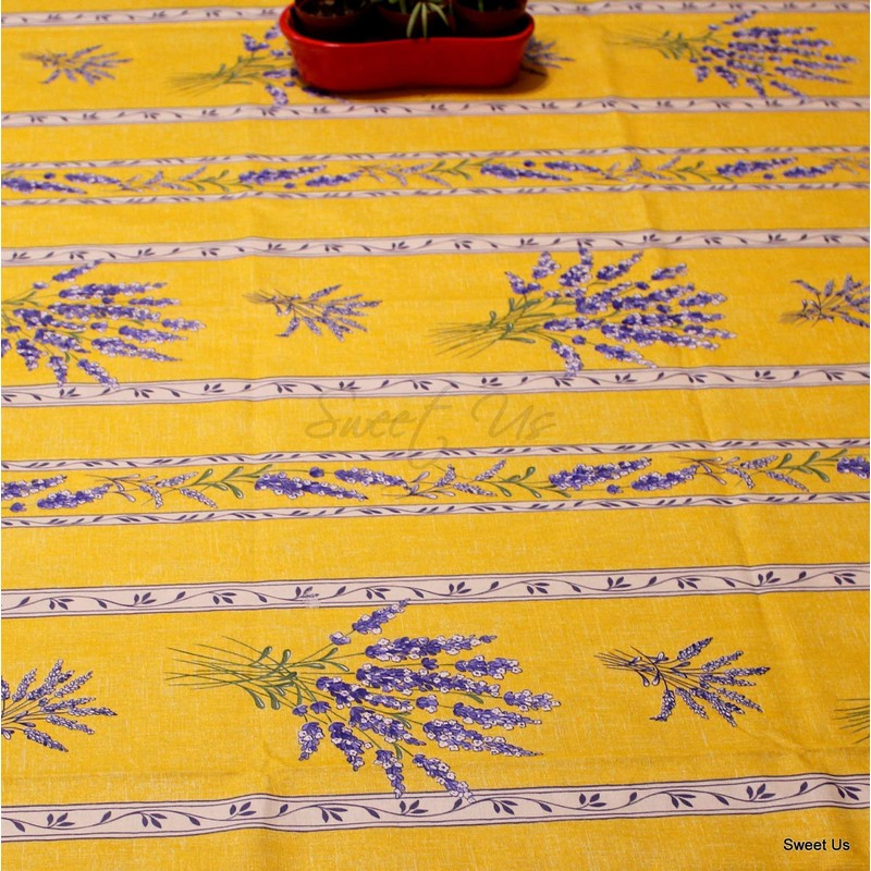 Royal Lavender Wipeable Tablecloth Spill Resistant Acryllic Coated, Floral Cotton