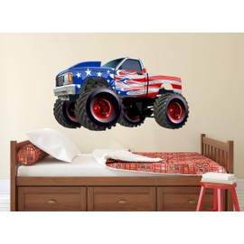 Monster Truck Wall Decal - Trucks Wall Decals - Bedroom Decor Vinyl Playroom Art Mural Sticker (40"W x 22"H)