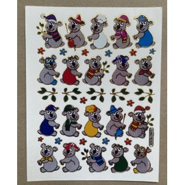Charo Koala Bear Eucalyptus Animals Colourful Stickers 38 Pieces 1 Sheet 135 mm x 100 mm Stickers Craft Kids Party Metallic Look