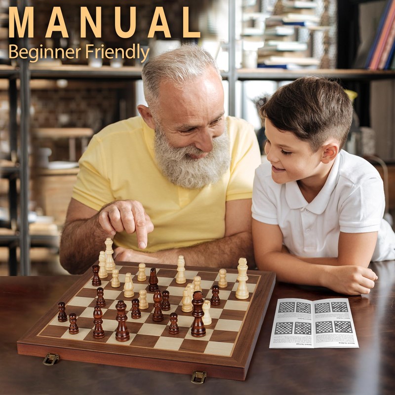 2 in 1 Magnetic Wooden Chess and Checkers Board Game