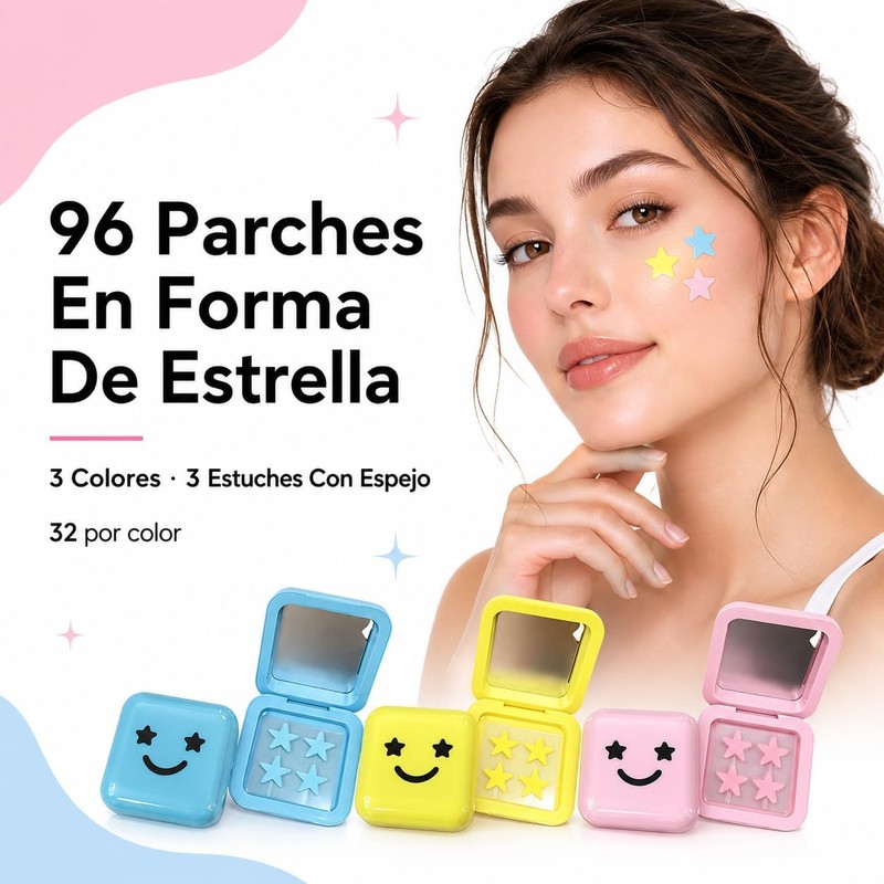 96 Parches para Acne, Parches Hidrocoloides en Forma de Estrella,