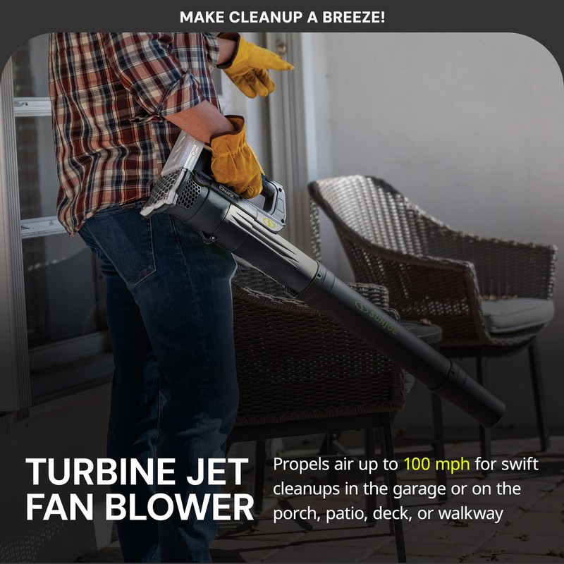 Sun Joe 24-Volt Cordless Compact Turbine Leaf Blower, 100 MPH