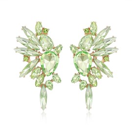 EVER FAITH Rhinestone Crystal Fashion Statement Earrings, Art Deco Marquise Cluster Teardrop Dangle Earrings for Women Girls Light Green Gold-Tone