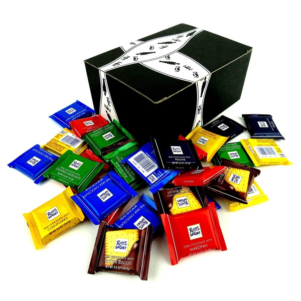 Ritter Sport Assorted Mini Chocolate Squares, 1 lb Bag in a BlackTie Box