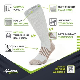 Alvada Merino Wool Hiking Socks Thermal Warm Crew Winter Boot Sock For Men Women 3 Pairs ML