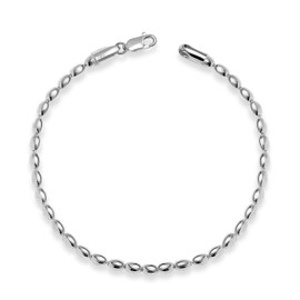 LeCalla 925 Sterling Silver Link Chain Bracelets | Italian 3MM Oval Bead Ball Strand Chain Bracelet for Women 8 Inches
