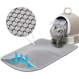 TidyNuts Cat Litter Mat for Pet Kitty Litter Box,Waterproof Cat Mat Honeycomb Double Layer Design,Soft on Paws,No Slip Cat Litter Trapping Mat,Machine Washable,Anti-Tracking -Light Grey,30 x 24 inch