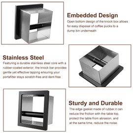 Bottomless Knock Box Espresso, Embedded Coffee Knock Box, Stainless Steel Countertop Espresso Grounds Container for Commercial Cafes Restaurants Home (5.44 x 5.91”)