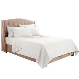 Clara Clark Flex Top King Sheets, 6 Piece Set - Hotel Luxury Sheets for Top Split King Bed, Super Soft Bedding Set, Head Split King White