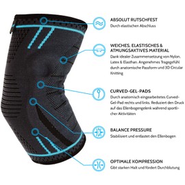 AGILE NOW® Upgraded Elbow Support Stabilises & Protects Joints - Non-Slip Tennis Elbow Bandage with Curved Gel Pads - Suitable for All Sports Such As Tennis, Weightlifting & Golf (L, Blue)