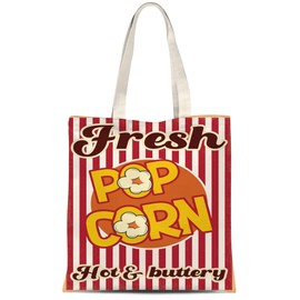 Popcorn Box Canvas Tote Bag, Cute Novelty Reusable Shopping and Beach Bag for Women, Funny Grocery Gift Tote