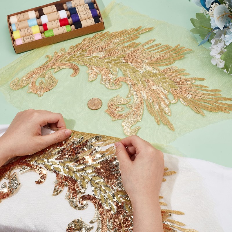 letsinstyle 10.6 x 16.5 Inches Gold Sequins Applique, Glitter Peacock