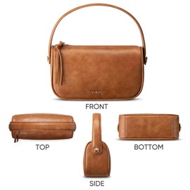 Vulkitty Small Handbag for Women Vegan Leather Top Handle Bag with a Wide Strap for Shoulder or Crossbody Wear, Brown