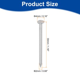sourcing map 50Pcs Small Hardware Nails, 6D x 2" 304 Stainless Steel Round Head Nail Common Finishing Nail for Household Woodworking Picture Hanging DIY Projects, Silver